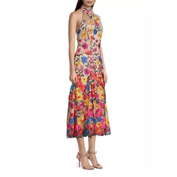 Milly Penelope Floral Embroidered Halter Dress size 0 - Picture 3 of 12